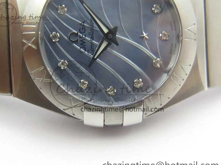 0402 Constellation Ladies 27mm ZF 1:1 Best Edition SS Blue MOP Dial on SS Bracelet ETA Quartz Youthful 7942